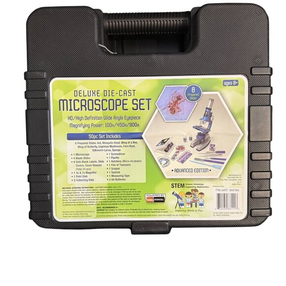 Deluxe Die-Cast Microscope Set 50-Piece Ages 8+ Magnification 100x/450x/900x - Picture 2 of 7